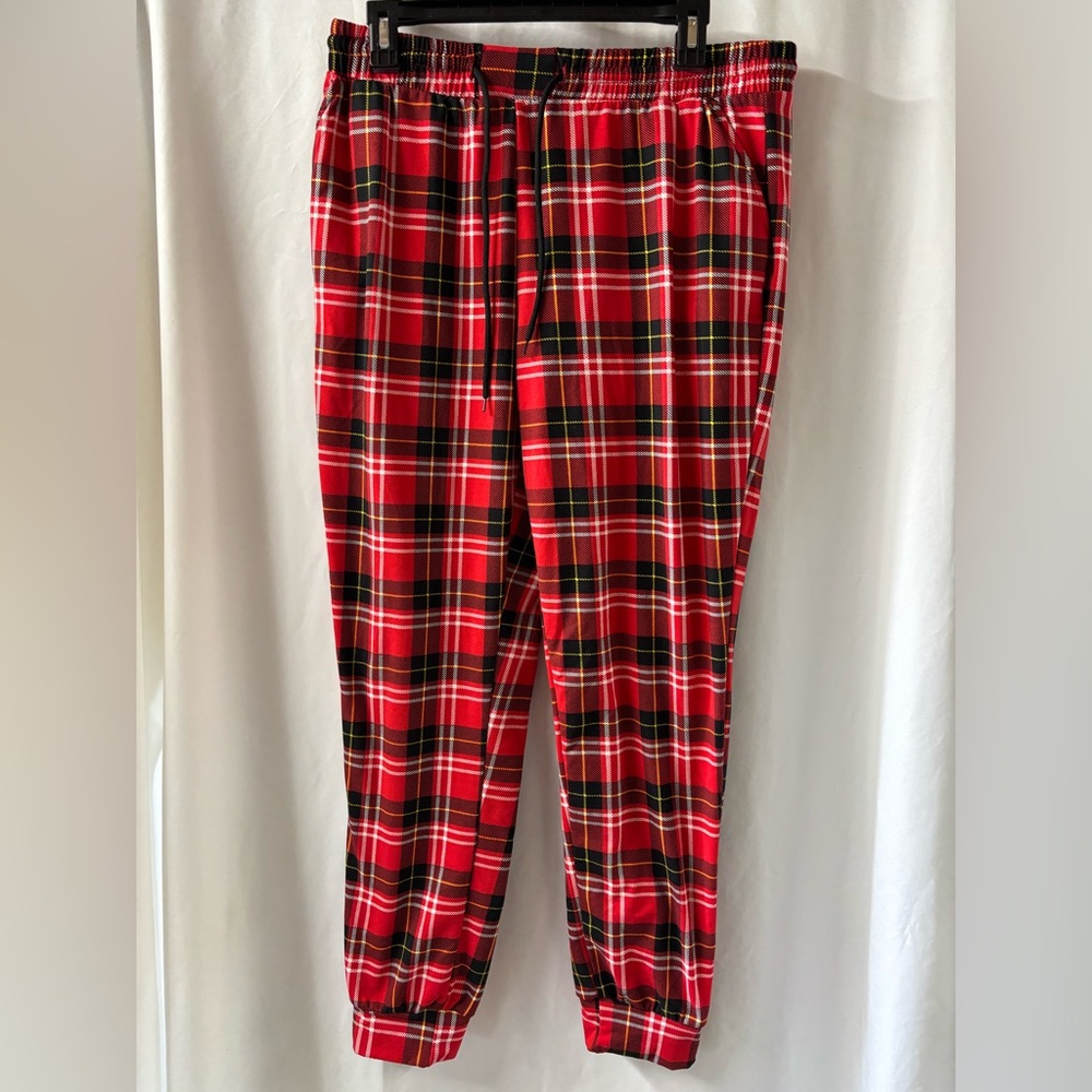 Shosho Red Plaid Jogger Pants Womens XL Tartan Elastic Drawstring Tapered 9TRK16